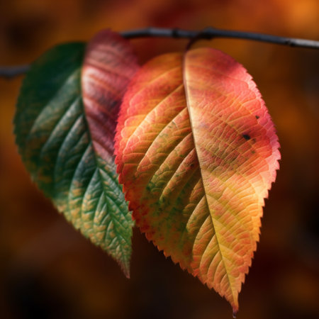 nature tree leaf season fall natural autumn background red bright closeup. Generative AI.の素材