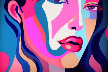 woman abstract modern cubism portrait silhouette graphic face cubist fashion poster. Generative AI.の素材