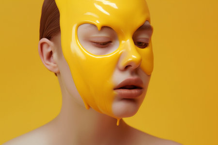 hat woman blue portrait art beauty glasses fashion creative latex colourful. Generative AI.の素材