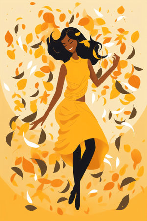 Leaf meditating autum happy women characterの素材