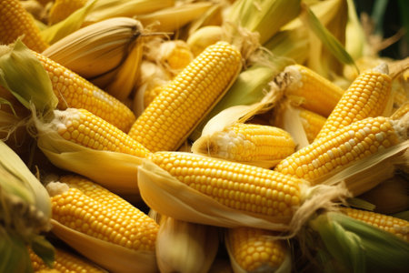 Organic nature food nutrition healthy farming yellow sweet closeup ripe ingredient corn vegetableの素材