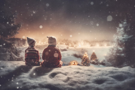 magic snow night claus holiday moon child winter year christmas. Generative AI.の素材