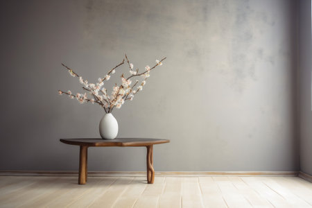 house plaster contemporary vase decor table design wall space interior copy home. Generative AI.の素材