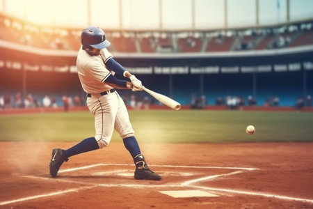 man ball play bat sport baseball game player team athlete field. Generative AI.の素材