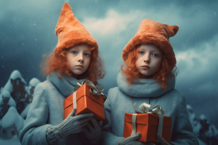 hat gift elf christmas snow holiday child winter joy celebration. Generative AI.の素材
