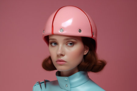 woman hat portrait art colourful poster beauty fashion latex creative glasses. Generative AI.の素材