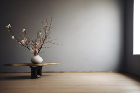 copy design plaster decor home contemporary vase table space interior living wall. Generative AI.の素材