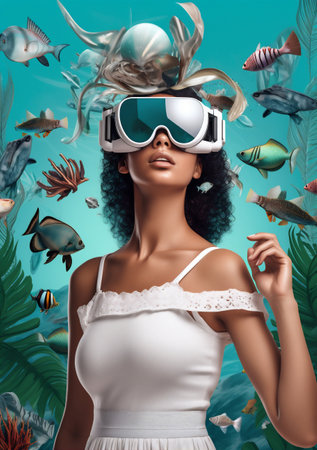 vr woman future headset glasses reality digital virtual technology travel abstract. Generative AI.の素材