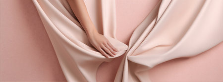 wind woman flower background flowing dress beige fabric clothing beauty flying fashion. Generative AI.の素材