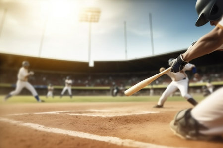 game man player training athlete bat field ball team sport baseball. Generative AI.の素材