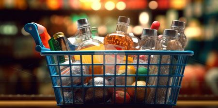 shopping retail grocery basket supermarket delivery food market store shop. Generative AI.の素材