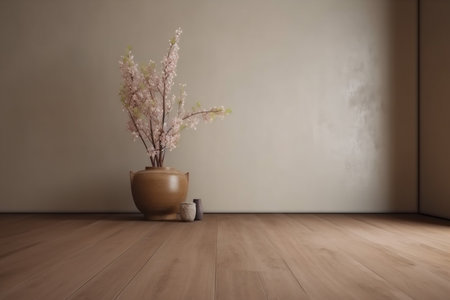 home vase flower space design decor wall plaster contemporary copy interior table. Generative AI.の素材