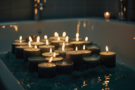 relax wellness care room relaxation bath spa candlelight light candle. Generative AI.の素材