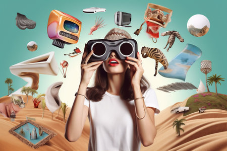 woman future glasses virtual abstract female technology digital reality travel vr. Generative AI.の素材
