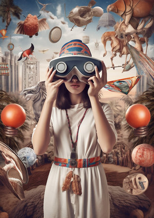 woman technology reality virtual vr abstract landscape future travel glasses digital. Generative AI.の素材
