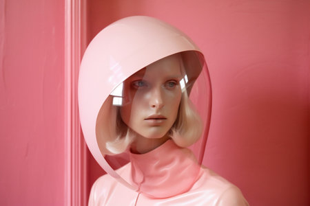 woman portrait fashion latex glasses creative creativity beauty hat colourful art. Generative AI.の素材