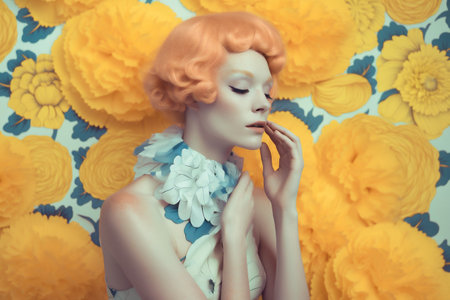 peony woman beauty portrait art bouquet fashion blossom summer spring flower. Generative AI.の素材