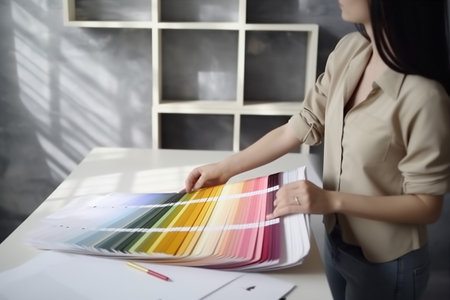 design selection interior art swatch color palette project sample designer choice. Generative AI.の素材