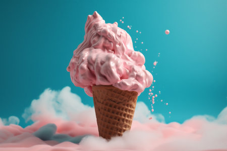 dessert concept ice blue cream pink ice art cream summer cloud. Generative AI.の素材