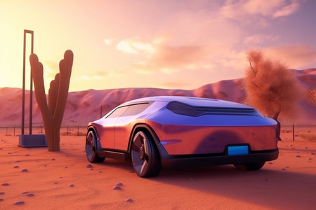 refueling transportation drive car futuristic automotive electric auto transport desert. Generative AI.の素材
