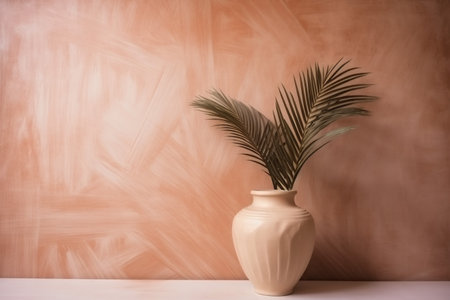 interior shadows concrete beige design decor sunlight home wall vase colours. Generative AI.の素材