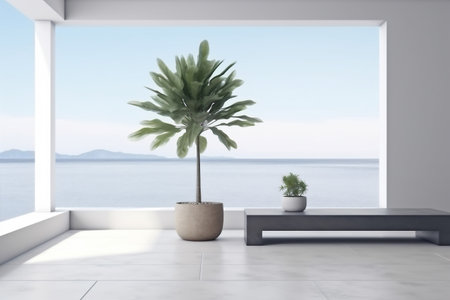 plant home decor house empty window floor interior wall design indoor. Generative AI.の素材