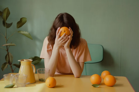 creative woman portrait latex art glasses colourful fashion hat blue beauty. Generative AI.の素材