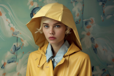 woman colourful beauty portrait fashion creative hat art trendy latex glasses. Generative AI.の素材