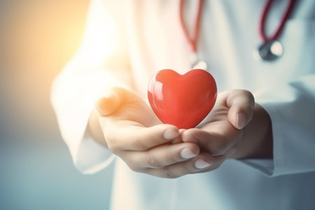 care doctor person cardiology medicine concept health heart hand hospital. Generative AI.の素材
