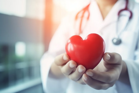 health heart hand medicine hospital care doctor concept person cardiology. Generative AI.の素材