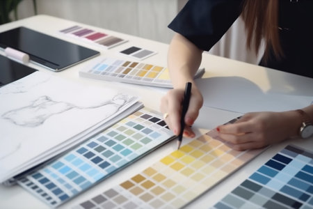 architecture interior swatch palette selection color designer choice sample design project. Generative AI.の素材