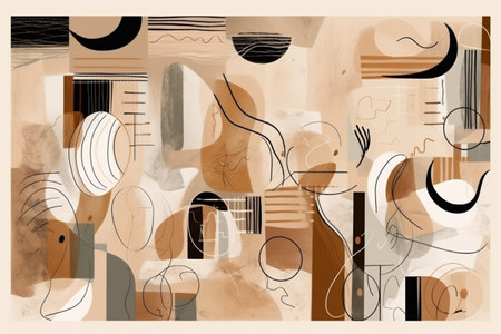 painting collection background beige poster leaf artwork abstract graphic art botanical. Generative AI.の素材