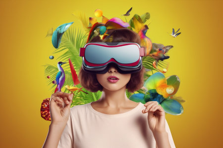 abstract woman future digital technology vr reality glasses illustration travel virtual. Generative AI.の素材