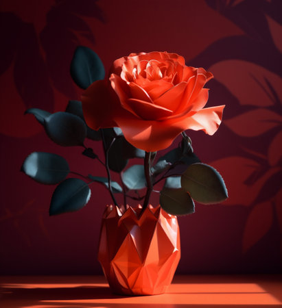 leaf red beautiful sunshine bouquet background poppy flower decoration vase floral. Generative AI.の素材