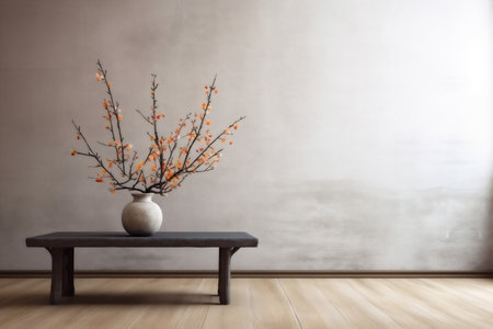 render design table wall plaster vase space contemporary copy home interior decor. Generative AI.の素材