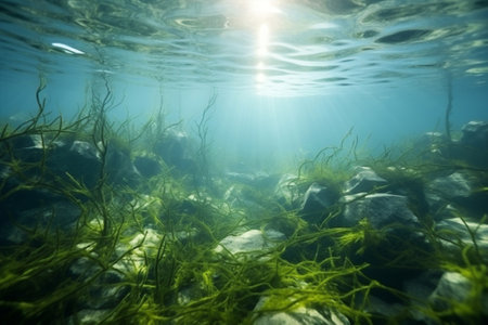 Spirulina blue water algae nature fish aquatic ocean sea farm underwaterの素材