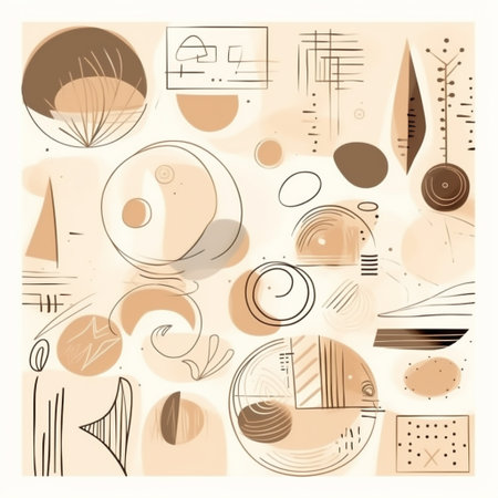 collection background beige art artwork abstract poster wall graphic botanical leaf. Generative AI.の素材