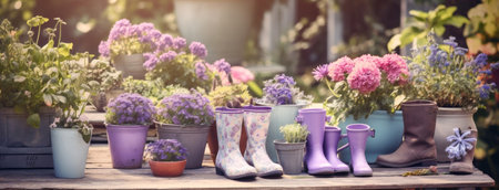 Summer purple blossom flower background beauty plant bouquet spring pot green floral natureの素材