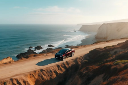 automotive automobile transport car transportation drive electric vehicle technology ocean. Generative AI.の素材