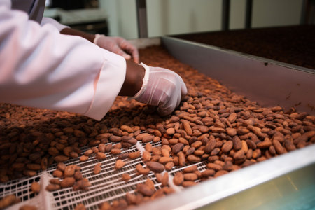 chocolate production industrial industry cocoa food factory manufacturing sweet bean. Generative AI.の素材