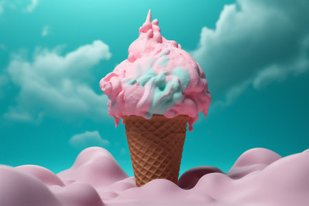 concept art blue pink cream dessert ice cream summer ice cloud. Generative AI.の素材