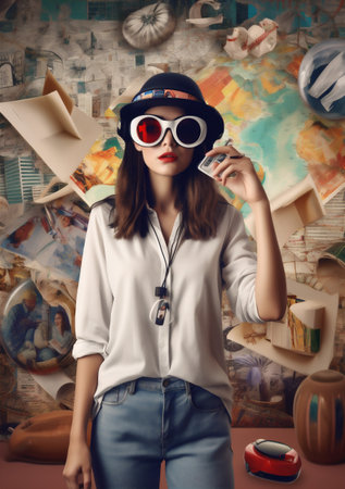 woman attractive reality technology abstract glasses digital future virtual travel vr. Generative AI.の素材