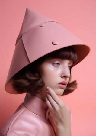 woman hat latex lady colourful portrait glasses beauty creative art fashion. Generative AI.の素材