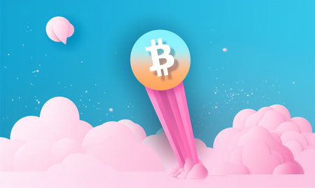 rocket start launch finance technology bitcoin space startup business spaceship. Generative AI.の素材