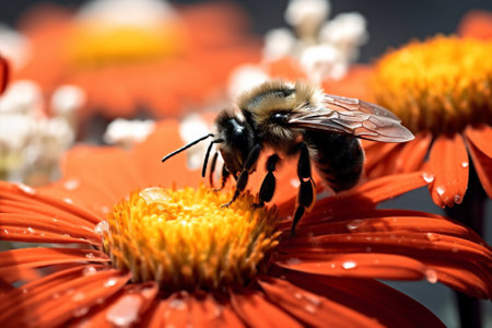 Nectar beauty insect flower orange blossom pollen honey bee closeup pollination natureの素材