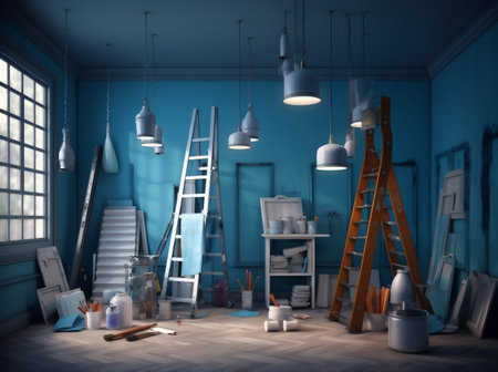 artistic creative design art artist craft tool workspace paint workshop. Generative AI.の素材