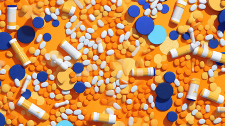 medical orange prescription character pharmacy medicine concept pill drug health. Generative AI.の素材