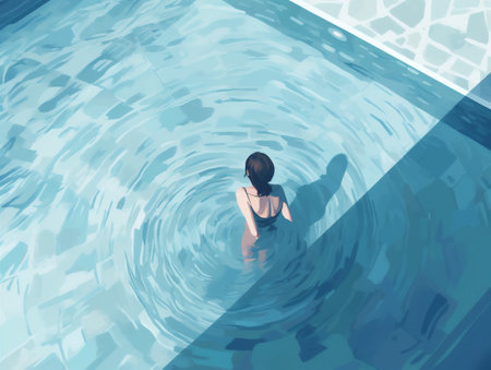 woman person girl pool water young summer bikini illustration holiday swim. Generative AI.の素材