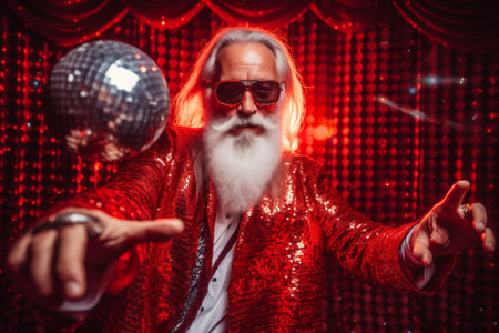 man christmas trendy party glasses santa fun happy holiday celebration red. Generative AI.の素材