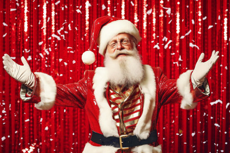 man santa celebration holiday glasses party year christmas red fun trendy. Generative AI.の素材